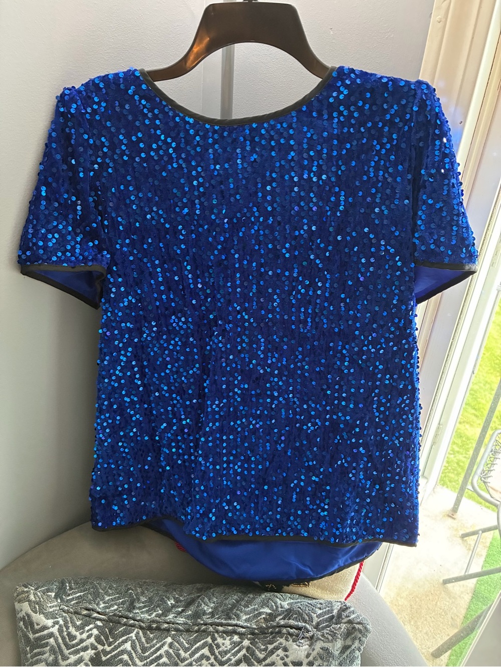 Women's Royal Blue Sequin Short-Sleeve Top